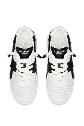 white/black calf leather mesh panelling signature Roman Stud VALENTINO GARAVANI | 5Y2S0G37WWAA01